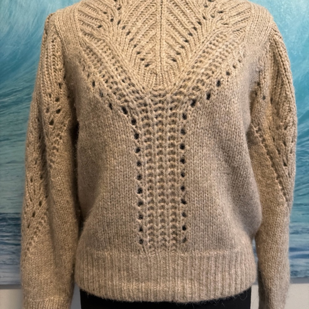 White + Warren Alpaca Taupe Knit Turtleneck Sweater